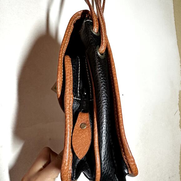 VTG Esprit Accessories Cross Body Bag Magnetic Snap Leather Black Brown - Picture 5 of 10